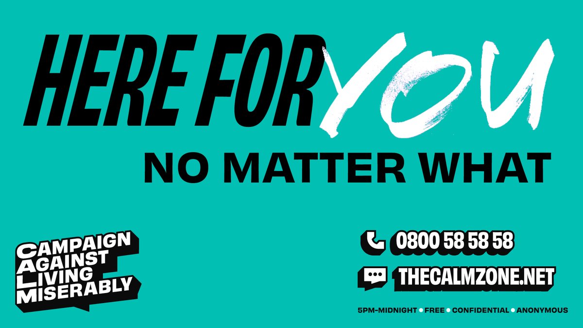 theCALMzone's tweet photo. Worried about what the future holds? Our helpline &amp; webchat are open from 5pm until midnight. Call us on 0800 58 58 58, or chat to our trained helpline staff online.

No matter who you are or what you're going through, it's free, anonymous &amp; confidential.

https://t.co/AynQL2UZJ2 https://t.co/0nhDEo3QNI