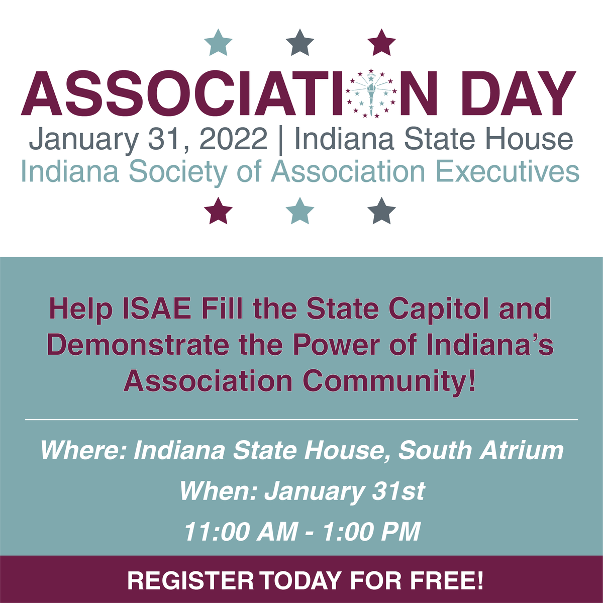 Join us for an informal networking lunch with legislators in the South Atrium of the Indiana State House as we leverage our strength in numbers to show key decision-makers the power of Indiana’s association community.

Register Here: ow.ly/jV7x50HG7P3