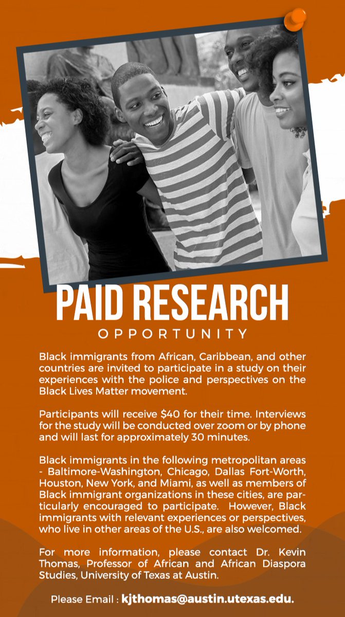AADS_UT's tweet photo. #WhatStartsHere Changes The World!

Contact Dr. Kevin Thomas, Professor of African and African Diaspora Studies today to be a part of this world-changing research study. #HookEm https://t.co/PBRz5YOFNe