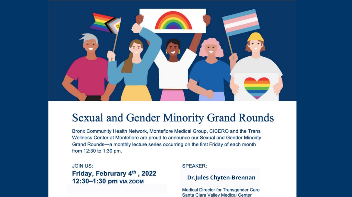 Montefiore PCSIM (@montepcsim) on Twitter photo Don't miss our next Sexual and Gender Minority Grand Rounds through <a href="/BCHNHealth/">BCHN</a> CICERO program on Sexual and Reproductive health for Transmasculine patients with <a href="/MontePCSIM/">Montefiore PCSIM</a> alum <a href="/ChytenJules/">Jules Chyten-Brennan</a>.
#LGBTQ+ #transcare #ReproductiveHealth #Healthequity Don't miss our next Sexual and Gender Minority Grand Rounds through <a href="/BCHNHealth/">BCHN</a> CICERO program on Sexual and Reproductive health for Transmasculine patients with <a href="/MontePCSIM/">Montefiore PCSIM</a> alum <a href="/ChytenJules/">Jules Chyten-Brennan</a>.
#LGBTQ+ #transcare #ReproductiveHealth #Healthequity