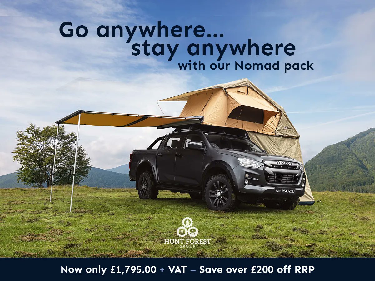 HuntForestGroup's tweet photo. Thinking about your holiday for 2022? What better way than a staycation exploring the stunning British Isles.
Steer clear of the crowds with the new “NOMAD” Pack from Hunt Forest Group and go exploring in your Isuzu D-Max. Now just £1,795.00 + VAT – Save over £200 https://t.co/WhW7M9NXhw