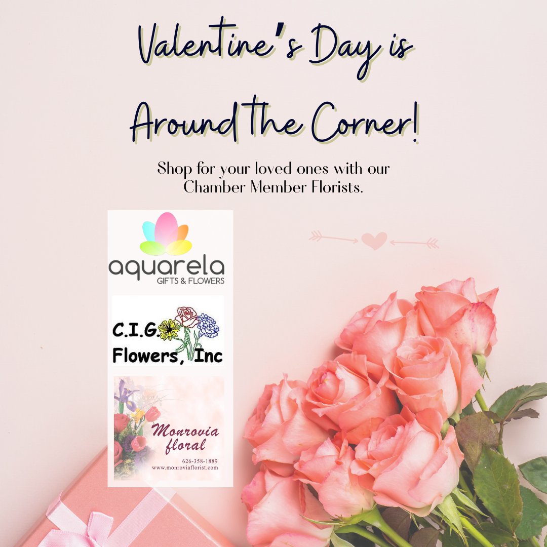 Shop for your loved ones with our Chamber Member Florists!💐❤️
Valentine's Day and Spring arrangements can be found in our SHOP SGV Newsletter📩conta.cc/3KNfDGK
Stay up-to-date with all Monrovia Chamber events by visiting our website 
👉 Monroviacc.com
#Monrovi