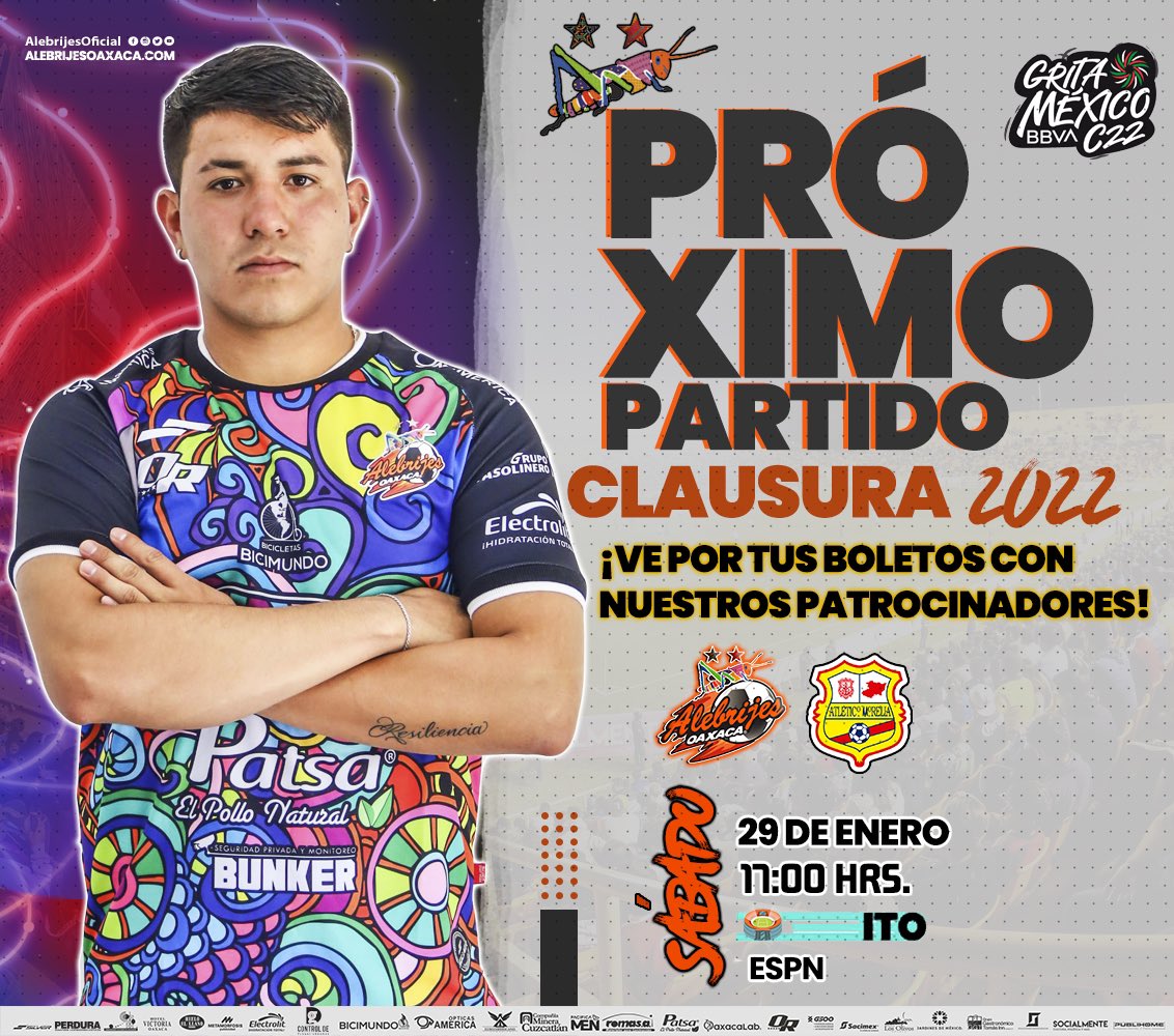 AlebrijesOaxaca's tweet photo. 🎟✅| Ve por tus boletos (sin costo) con nuestros patrocinadores para el duelo 🆚 @C_A_Morelia 

📍 @OpticasAmerica 
📍 @Romasacv 
📍 #Bicimundo 
📍 @G500Mx 
📍 #metamorfosispublicidad
📍 #OaxacaRosa
📍 #SolucionesRadiologicas 
📍 @sacimex 
📍 @CONLABOROaxaca 
📍 #OaxacaLab https://t.co/qcy8bUXyDf