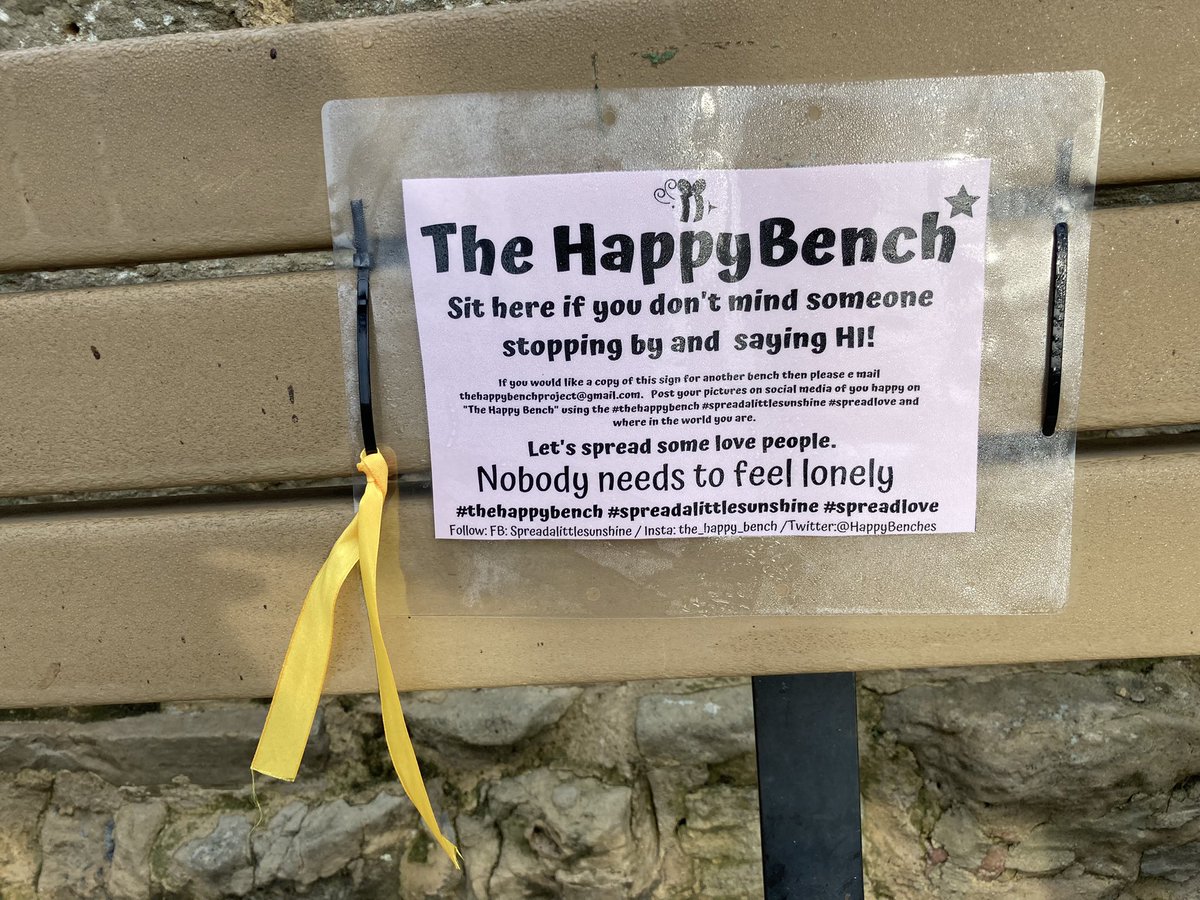 How lovely to see these signs on a few benches in town today,we all need someone to talk to sometimes.
Isolation, loneliness has gone up massively since the first lockdown happened and hopefully these help.

There are 2 by the pergola, 1 by the riverside &amp; 1 by the town hall.