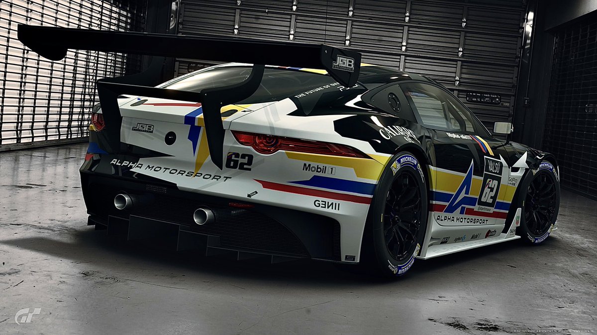 Cruzamos fronteras 🇨🇴 con #alphamotorsport dando juego al fantástico logo creado por <a href="/clubGAMIES/">CLUB GAMIES</a> en este @JaguarSpain 
 🤍🖤💛💙❤️
#GranTurismo #livery #design #Colombia #Jaguar #eSports #Simracing