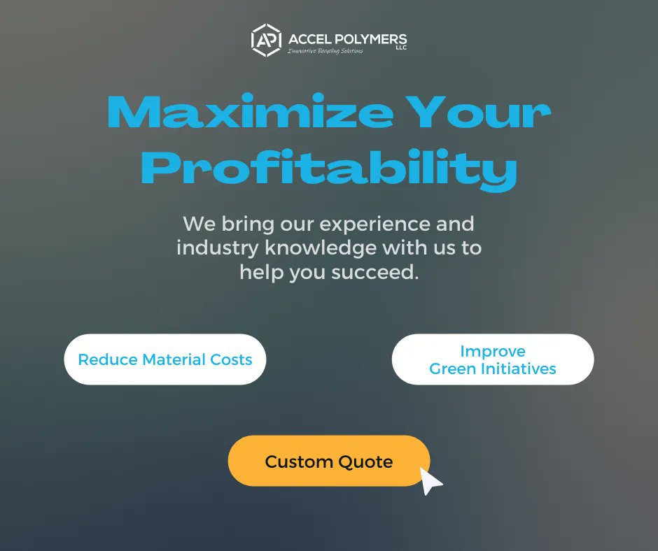 How can you maximize your profitability? Talk to our experts today to find the right options for you and your business! (314) 812-4878

#accelpolymers #profitability #recycling #plasticscrap #recyclingprograms