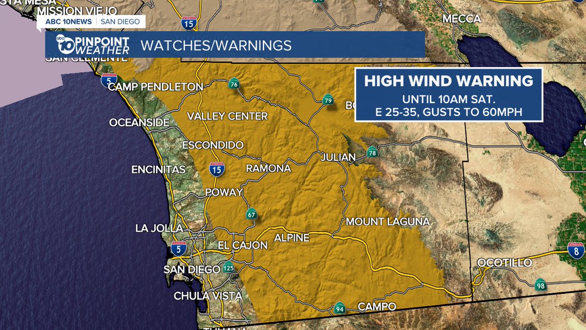servpro_epr's tweet image. A High Wind Warning has been extended until 10am tomorrow for the inland and mountain areas for strong Santa Ana Winds. Humidity levels will drop between 5 to 15% though winter rain will help mitigate the fire danger it&apos;s smart to still be fire safe.