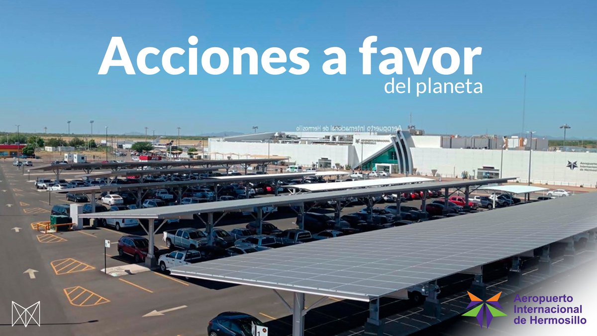 AeropuertoHMO's tweet photo. La instalación de #Carpots en nuestro aeropuerto permite generar energías limpias 🔆 para las funciones de la terminal área, además de brindar protección a los vehículos con una estructura de vanguardia. #AeropuertosVerdes  #SustentabilidadGAP https://t.co/4UNZXUCvbS