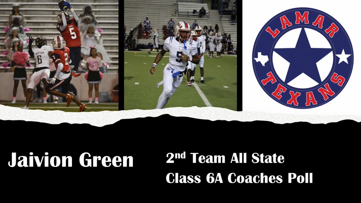 Congrats to <a href="/iamjaiviongreen/">JAIVION GREEN</a> for being selected as 2nd Team All State DB as voted on by Texas HS Coaches in the Padilla Poll! 
<a href="/HISDAthletics/">Houston ISD Athletics & UIL Academics</a> <a href="/lamarlifeonline/">Lamar Life</a> <a href="/ChronSports/">Chronicle Sports</a> <a href="/TheLapinator/">Elliott L.</a> <a href="/vypehouston/">VYPE Houston</a> <a href="/cantmisssports1/">CAN'T MISS SPORTS</a>