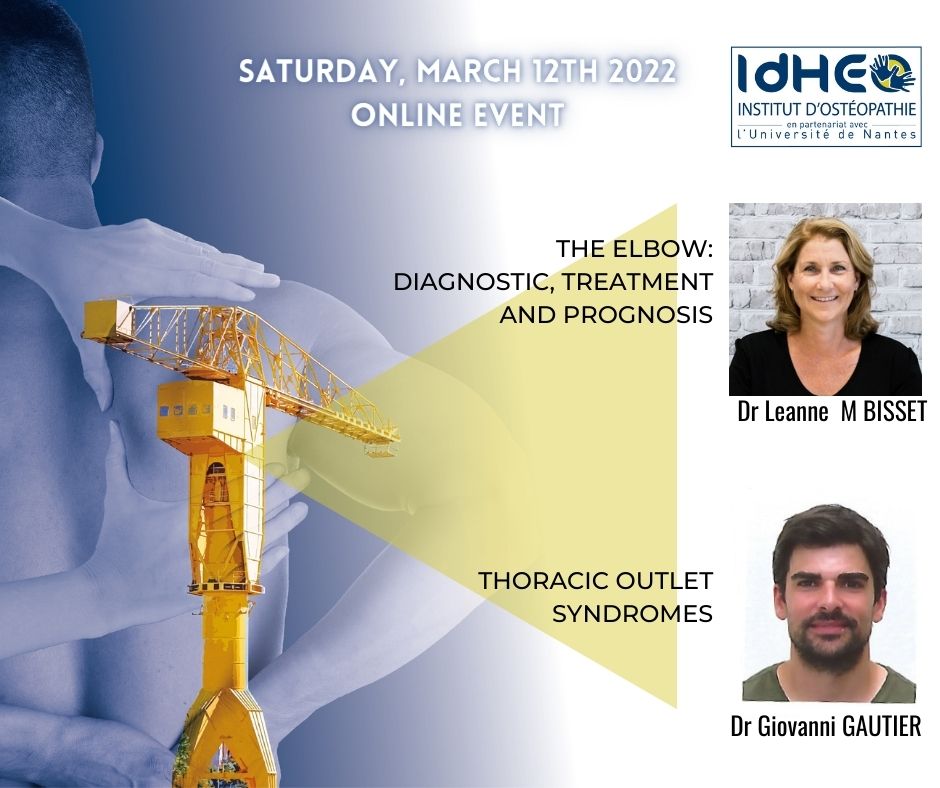 // 13ème #SOIN2022 - 11 &amp; 12 mars 2022 //

✅Dr Leanne BISSET : "Le coude : diagnostic, traitement et pronostic"

✅Dr Giovanni GAUTIER : "Les #pathologies du défilé thoraco-brachial / Thoracic outlet syndromes"

Plus d'infos : 👇
idheo.com/symposium-oste…