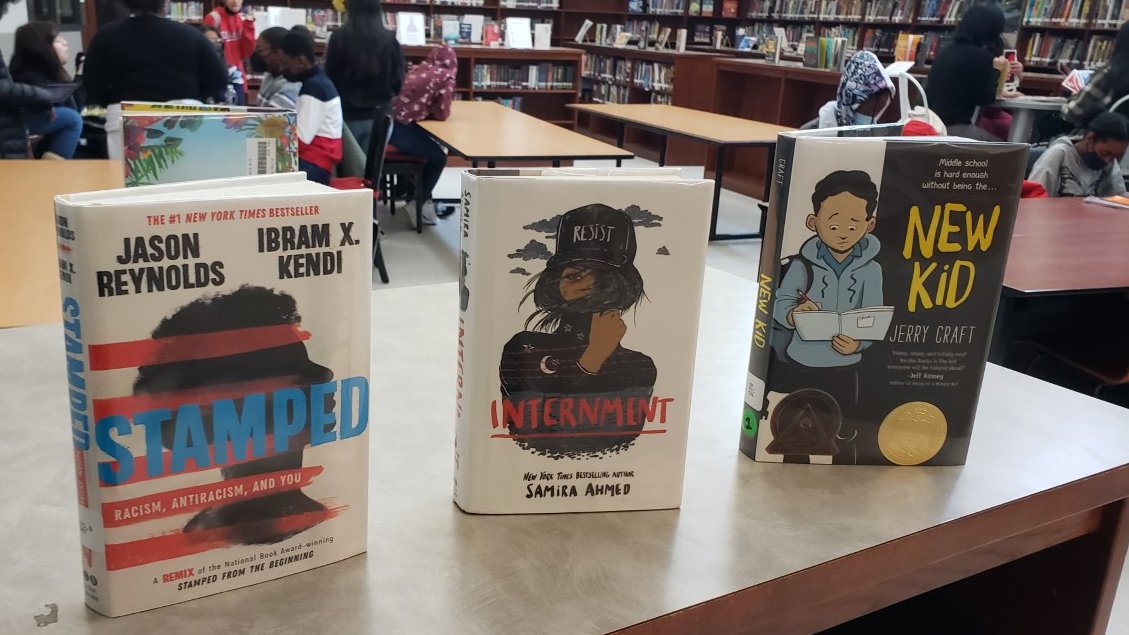 angfalkenberg's tweet photo. Our new entrance display spotlights titles that have recently faced bans &amp; ban attempts as reported in the news. This is a disservice to our readers. Libraries are a place of community, discussion, &amp; learning.  #FReadom #DCPSHasLibrarians #CHECReads #DCPSReads https://t.co/2eUk0CSms4