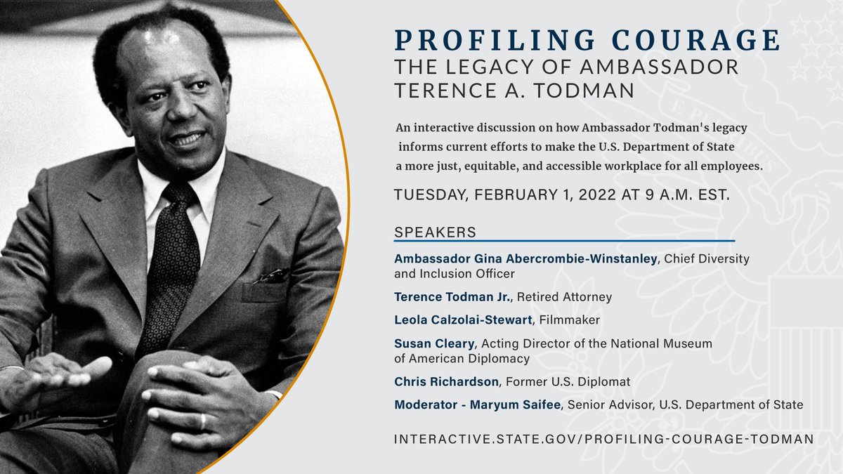 StateDept's tweet photo. “I was considered a troublemaker, and that was all right.” Read about the life of Ambassador Terence A. Todman and his legacy of promoting diversity ahead of an event to honor him on February 1. @ShareAmerica has more on his extraordinary career: https://t.co/CcfqnQt7OE. https://t.co/pSxEDD9VKk
