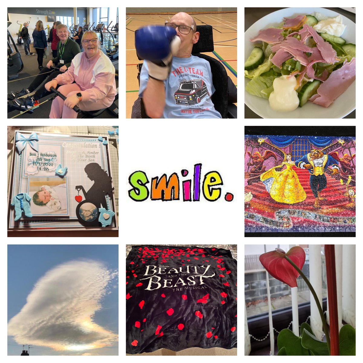 Things that made us smile this week are fun ways to keep fit, eating healthy, making special cards, finishing a jigsaw, heart shaped clouds, a new blanket and heart shaped orchids.
#selfadvocacyworks #smilepostcard #thingsthatmakemesmile #supportingourcommunity    #agoodlife