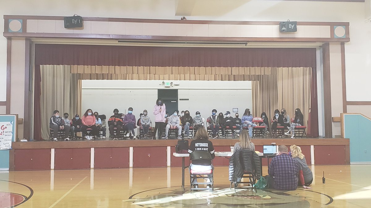 MBordanaro's tweet photo. Courageous middle school students participating in the Spelling Bee this morning! Thank you to Mrs. Mauro and Mrs. Meyersieck for making this possible for our students today!!! #OUESD https://t.co/CrrEl4KEkP