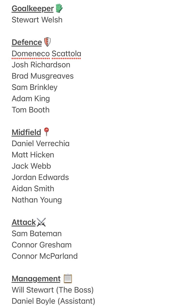 🚨Comunicado Oficial anuncio de escuadrón🚨

#CKFC 16 man squad to face Marshall’s on Sunday 

- 🇮🇹 Stallion Dom Melo Returns
- Booth &amp; Hicken back from ⛷
- New signing Dan V in 💪
- Aidan back from business 🍆
- MCP back fit 🔥
- Gresh ready to get his 1st of 40 👀