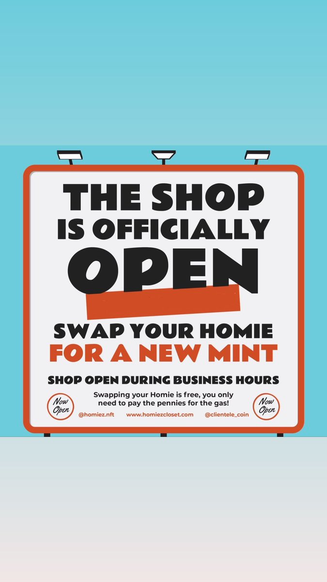 Homiez Swap Shop is open til 3PM PST! 
#Polygon #NFTs #Rare #DeFi #Clientele #ClienteleCoin #NFT