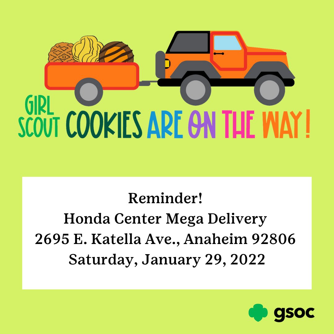 Do not forget if you signed up, our Mega Delivery is tomorrow Saturday 29th!🍪🚚
#GirlScoutsOC  #GSOCCookies