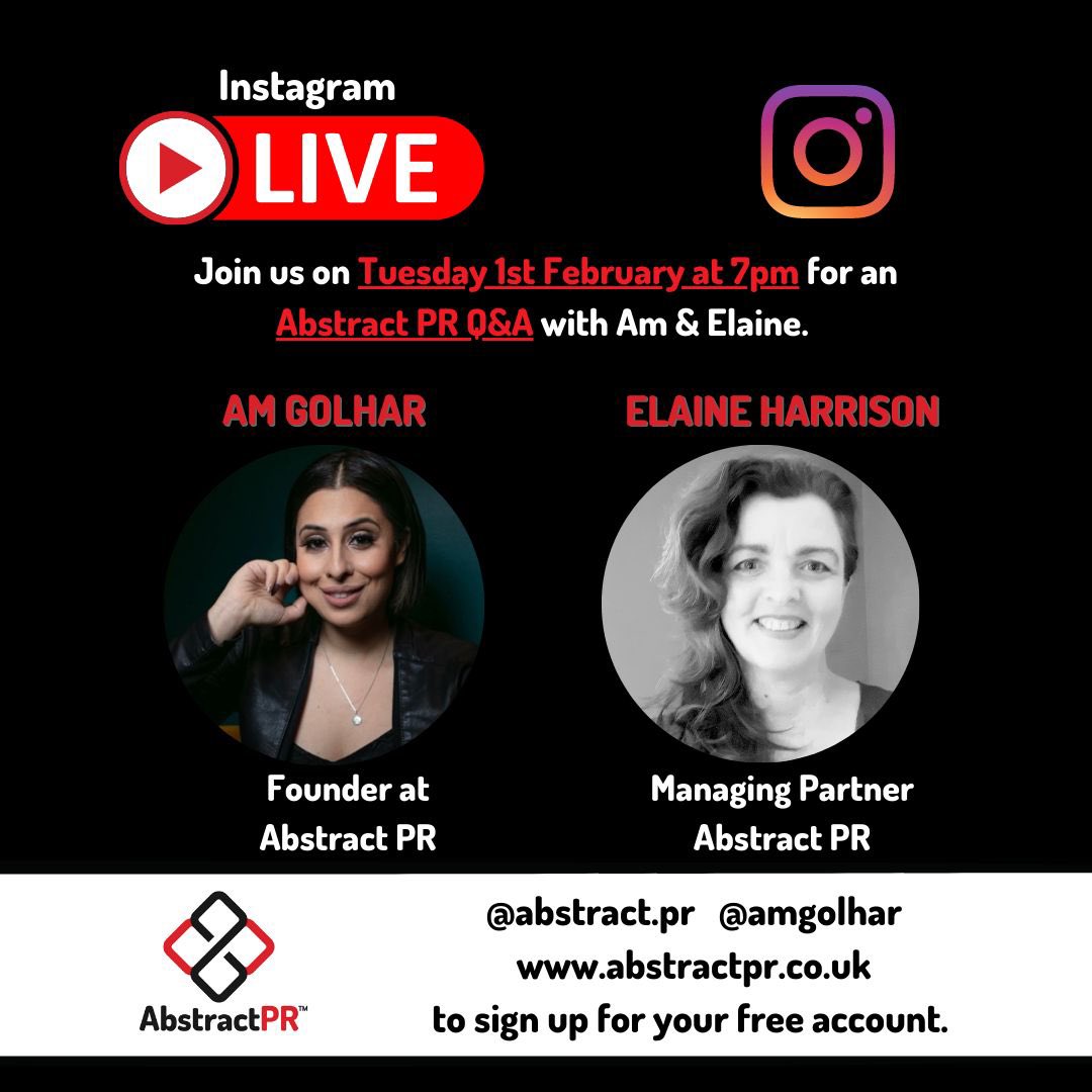 Abstract PR (@abstract_pr) on Twitter photo A Q & A with Abstract PR next Tuesday 1st Feb at 7pm!
We introduce to you our new Managing Partner Elaine <a href="/T0dayistheday/">Elaine Harrison</a> + the new platform we created in the last 18 months.
Link to our IG page, hope you can join us!
instagram.com/abstract.pr
#AbstractPR #Media #PRAGency A Q & A with Abstract PR next Tuesday 1st Feb at 7pm!
We introduce to you our new Managing Partner Elaine <a href="/T0dayistheday/">Elaine Harrison</a> + the new platform we created in the last 18 months.
Link to our IG page, hope you can join us!
instagram.com/abstract.pr
#AbstractPR #Media #PRAGency