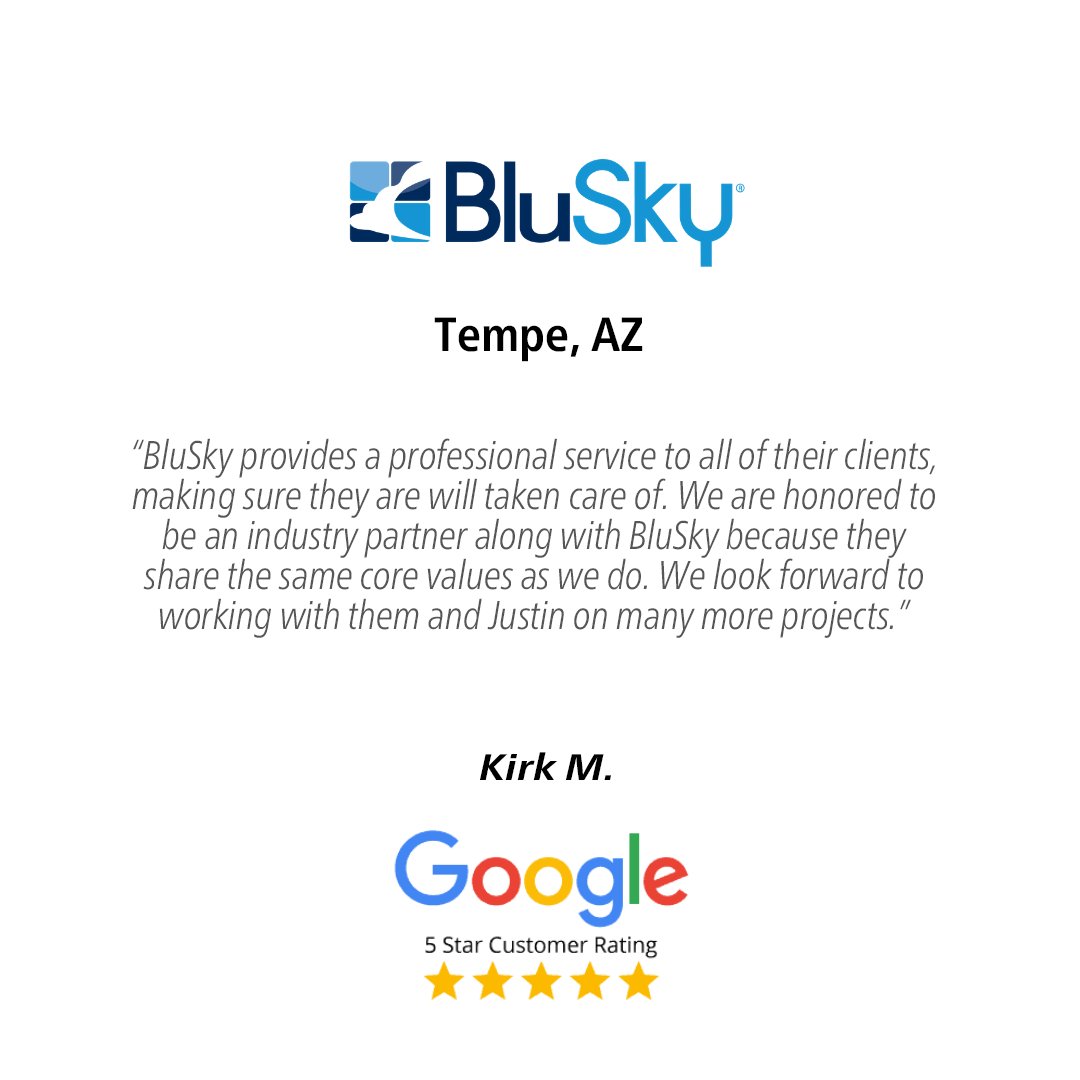 At BluSky, we believe that an exceptional customer experience results in a successful project. Thank you for your feedback, Kirk, and we appreciate your trust in our Tempe team! 

#GoBluSky #FeedbackFriday #Tempe #GoogleReview #WeFixBrokenBuildings