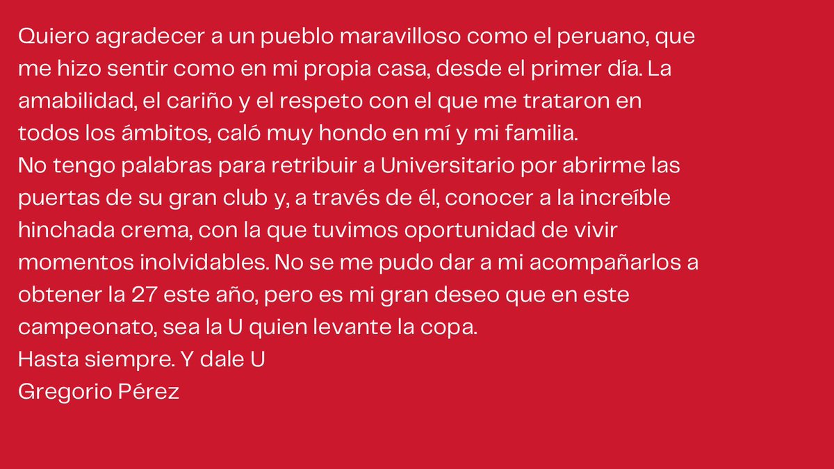 _LHDM's tweet photo. Mensaje de Gregorio Pérez para Universitario y su gente. https://t.co/ZgVXlJAmO1