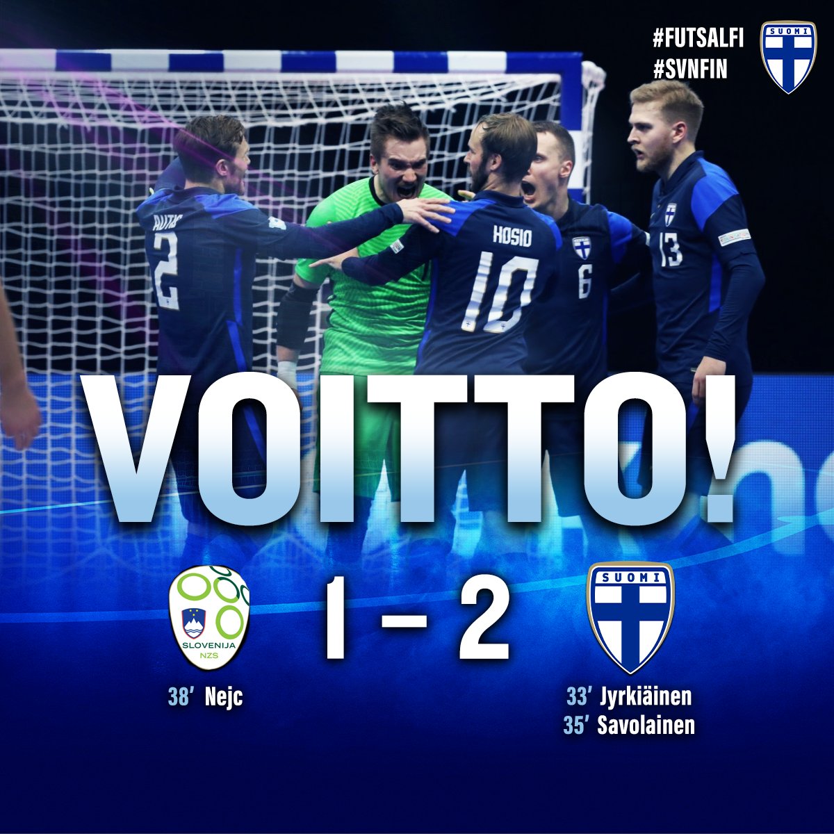 FutsalSuomi's tweet photo. Suomi voittaa! On meillä uskomaton JOUKKUE! 💙

#Futsalfi #FutsalEURO #SVNFIN https://t.co/IjgIBOPk4m
