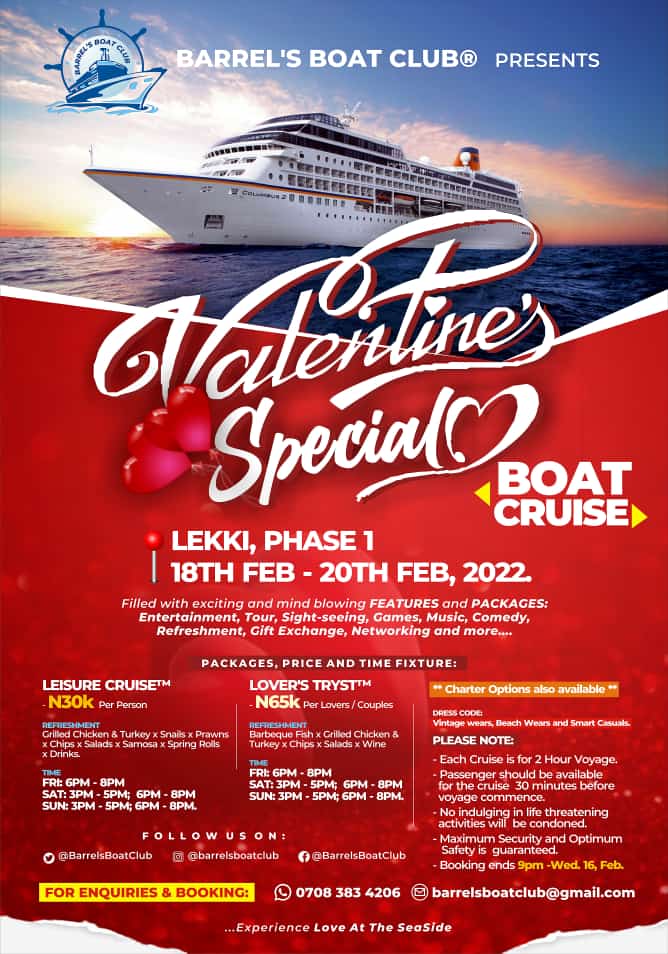 Grandpa_Vybz1's tweet photo. No other Val' event can be as LITT as this 🔥 #Gbagbé.

Too many features and exciting packages to thrill you and yours. 

Get your tickets now.
Booking is on. ✆ - 0708 383 4206

Kindly Retweet. 

#LeisureCruise™ #LoversTryst™ #SeasideFlex™ #LetsCruise https://t.co/pR8oHBsAYn