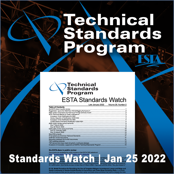 Looking for a weekend read? 
Check out the latest issue of Standards Watch!
tsp.esta.org/SWatch