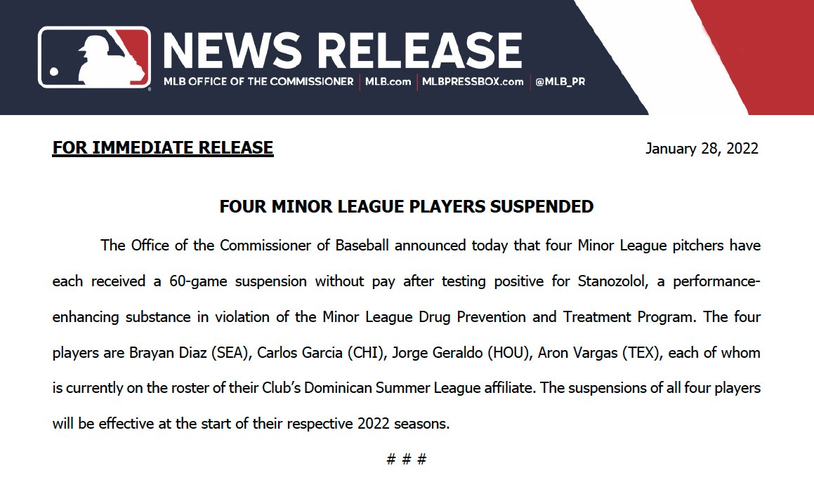 MLB Communications on Twitter "Four MiLB pitchers have each received