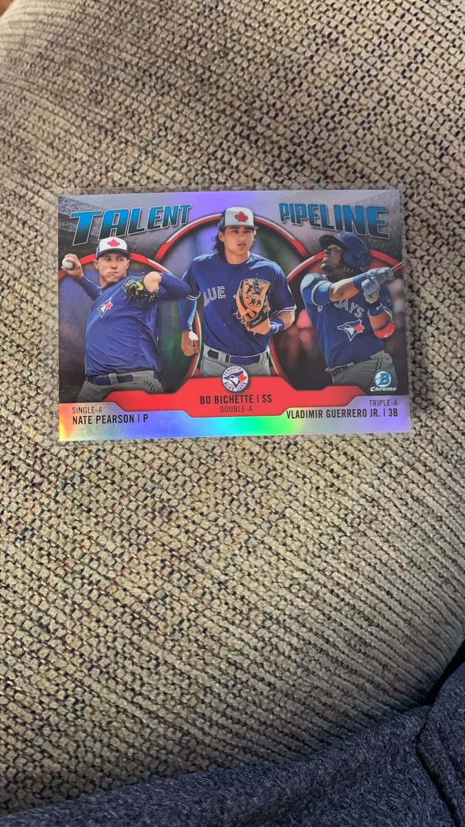 DB8119's tweet photo. $8 

Bowman Chrome Talent Pipeline Ref.

Nate Pearson/Bo Bichette/Vladimir Jr.

#thehobby @HobbyConnector @CardboardEchoes @TheHobby247 @sports_sell @CBCollectors @Hobby_Connect https://t.co/umLQVtqpMp