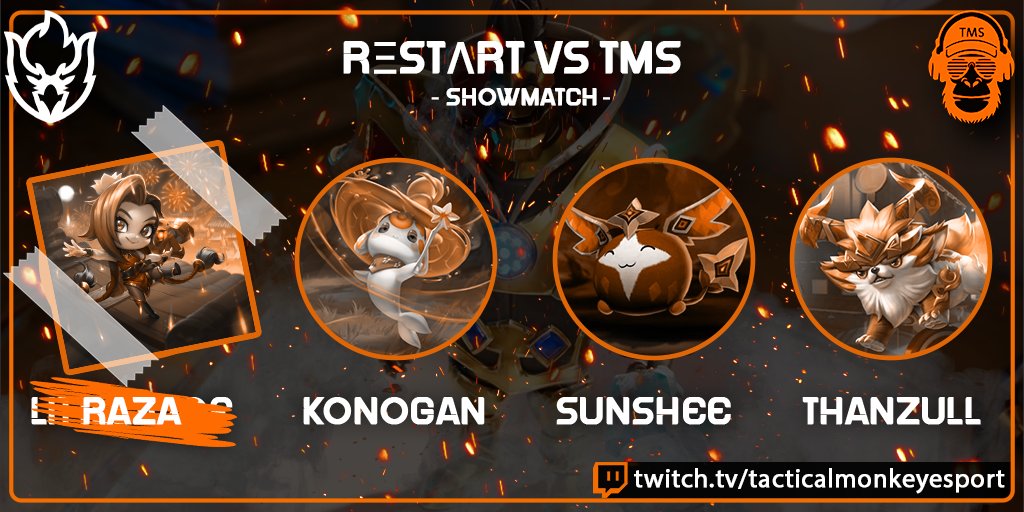 🚨 Showmatch vs <a href="/RestartESC/">RESTART ESPORT CLUB</a> à 20h20 🚨

▶️twitch.tv/tacticalmonkey…

Go Monkeys 👊🐒