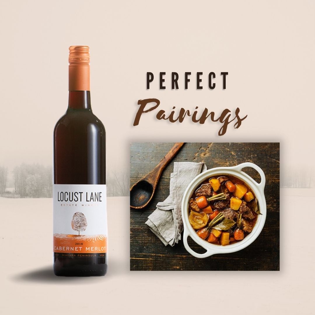 LocustLaneWines's tweet photo. With hints of red liquorice, cherry compote, chocolate and savoury spice, our Cabernet Merlot is a fantastic compliment to comfort food on cold evenings. Click the link in our bio to place your order! 🍷
#LocustLane #OntarioWineries #Wine #VQA #WineCountryON #SupportLocal https://t.co/e8iGqUjZim
