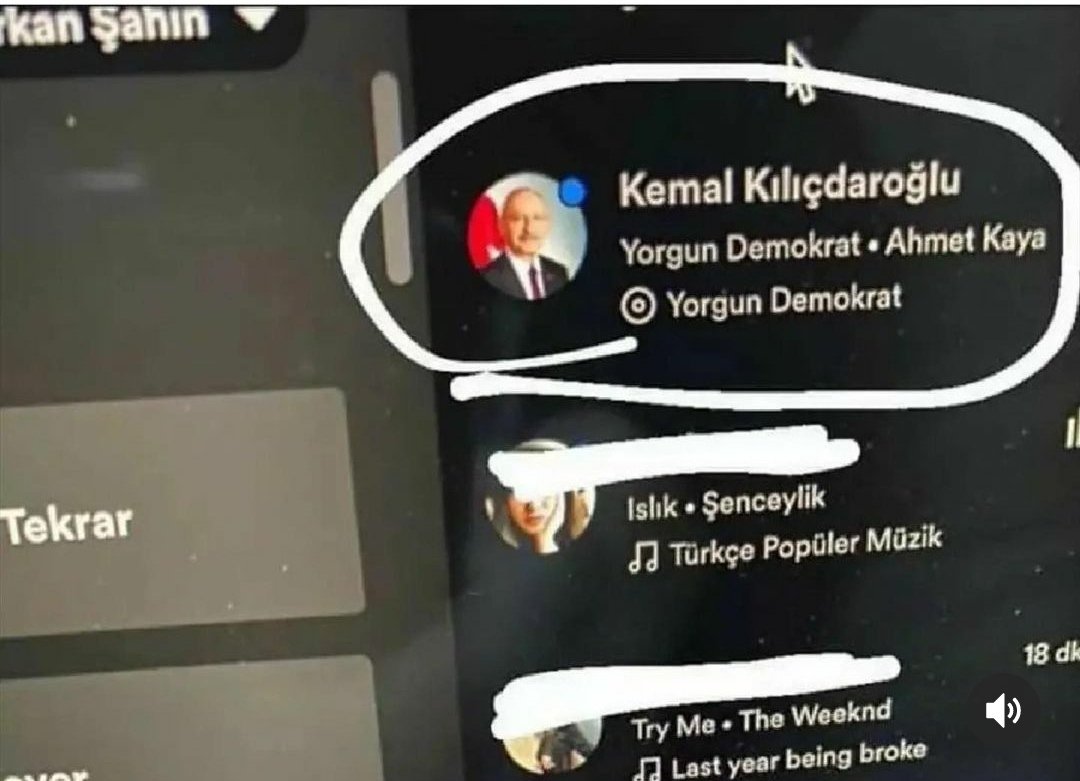 Kemal Kılıçdaroğlu, Spotify'da
"Yorgun Demokrat" dinlerken sosyal medyada gündem oldu.