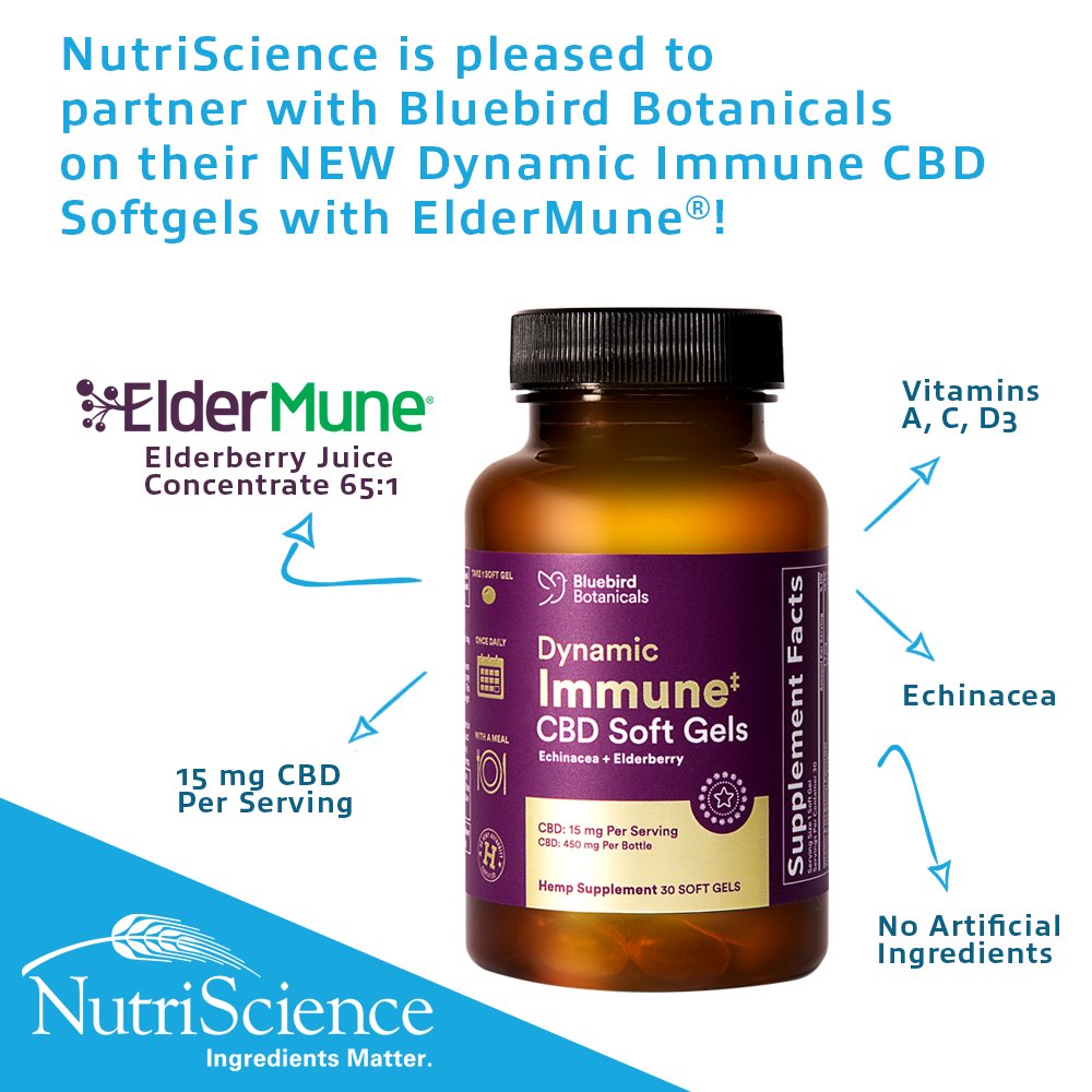NutriScience is proud to partner with <a href="/bluebirdhemp/">Bluebird Botanicals</a>  on the launch of their newest immune health product, Dynamic Immune CBD Softgels with ElderMune®!  #IngredientsMatter
Find out more about Dynamic Immune here: bluebirdbotanicals.com/products/dynam…