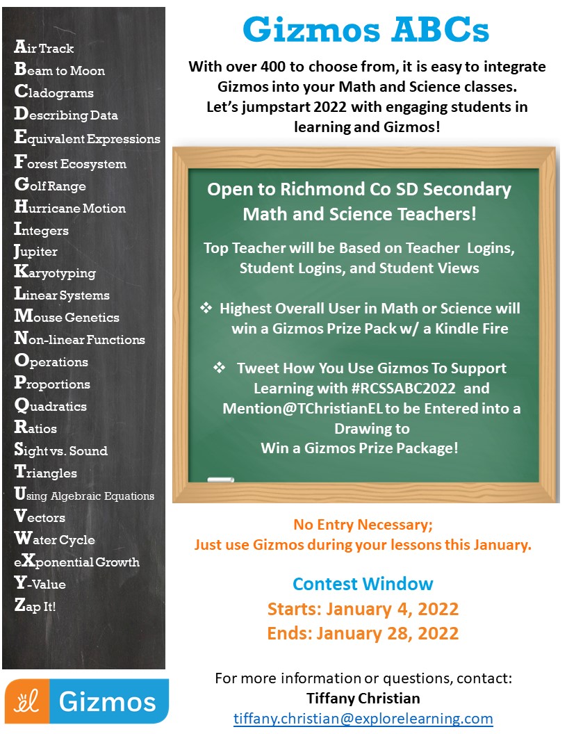 📢📢Attention all Richmond Co Secondary Math and Science Teachers!! We are in the final push from finding the winner of our Winter Gizmos Contest.  Let's go... #RCSSABC2022 <a href="/RCSS_GA/">Richmond Co Schools</a> <a href="/RCSSMath/">RCSS Mathematics</a> <a href="/Saundle6/">Lezettra D. Saunders</a>