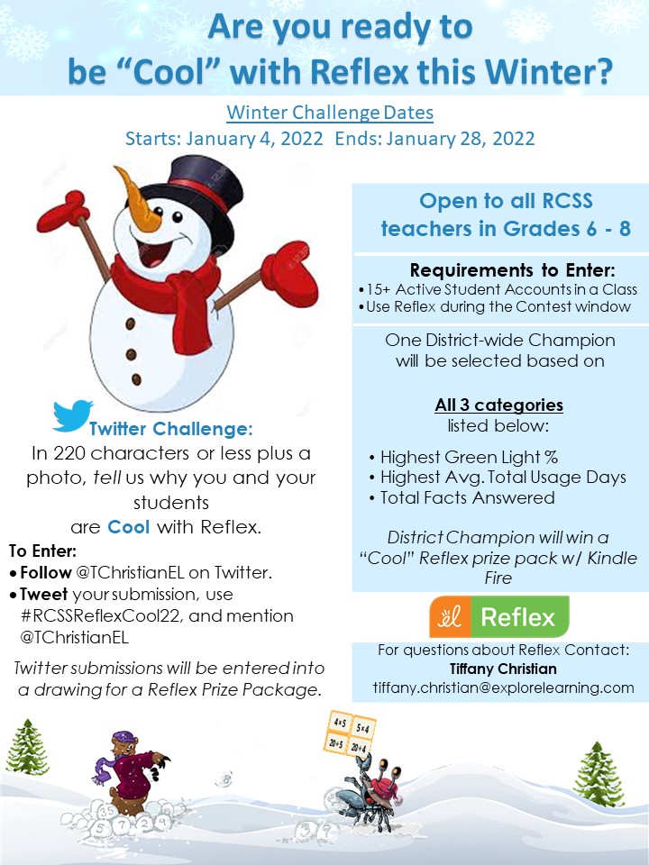 📢📢Attention all Richmond Co Math Teachers in grades 6-8!! We are in the final push from finding the winner of our Winter Reflex Contest. Make it count! #RCSSReflexCool22 <a href="/RCSS_GA/">Richmond Co Schools</a> <a href="/RCSSMath/">RCSS Mathematics</a>