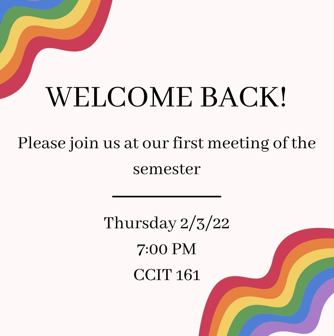 FsuSpectrum's tweet image. Welcome back to campus Bobcats! We hope you all had a great winter break and an even better start to your semester! 

We will be holding our first meeting of the semester next Thursday 2/3 at 7:00 PM in CCIT 161.

Can’t wait to see you all there! 🏳️‍🌈