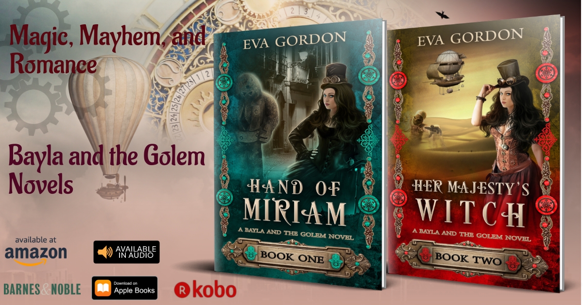 evagordon's tweet photo. Ready for a steampunk/romance/adventure. Join Bayla and the Golem of Prague as they hunt Jack the Ripper, book1,  and in book 2 an evil awakened mummy. Read or Listen. #SteamPunk #pnrbooks #golem
Hand of Miriam https://t.co/lOkBr0aJQu
Her Majesty’s Witch  https://t.co/GLj21gTPts https://t.co/YgIIRDr2D9