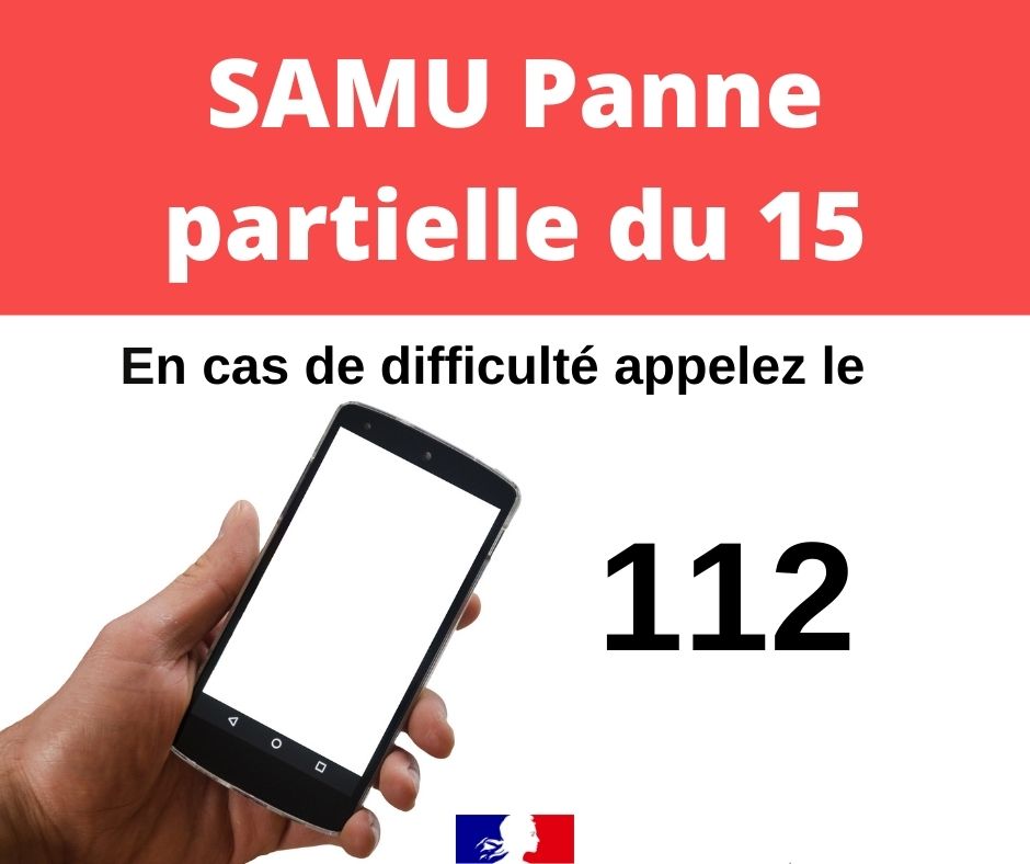 Prefet974's tweet photo. [SAMU]
Un incident technique affecte actuellement la réception des appels d’urgence du 15 .
En cas de difficultés veuillez:
- réitérer votre appel,
-changer de téléphone,
-appeler directement le 112 https://t.co/BgrLPl20nU