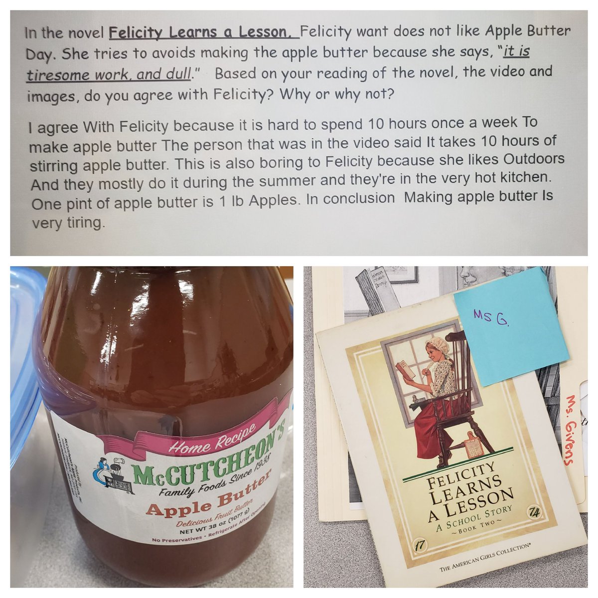 jgivens75's tweet photo. It's Apple Butter Day! Building background and making connections to historical texts... #HistoricalFiction #historicalperspectives #felicitylearnsalesson #applebutterday #makingconnections @JillACarter1 @L_DeDeo https://t.co/vqa5QN57Gx