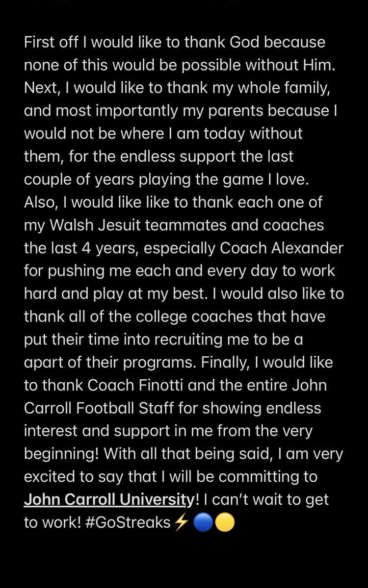 RomaniniJack's tweet photo. Beyond Blessed🙏🔵🟡 @JCUFootball @RickFinotti @CoachLongJCU @BakerQB7 @WalshJesuitFB @nalexanderWJHS @StrengthWj https://t.co/Ep6tt1YI1M