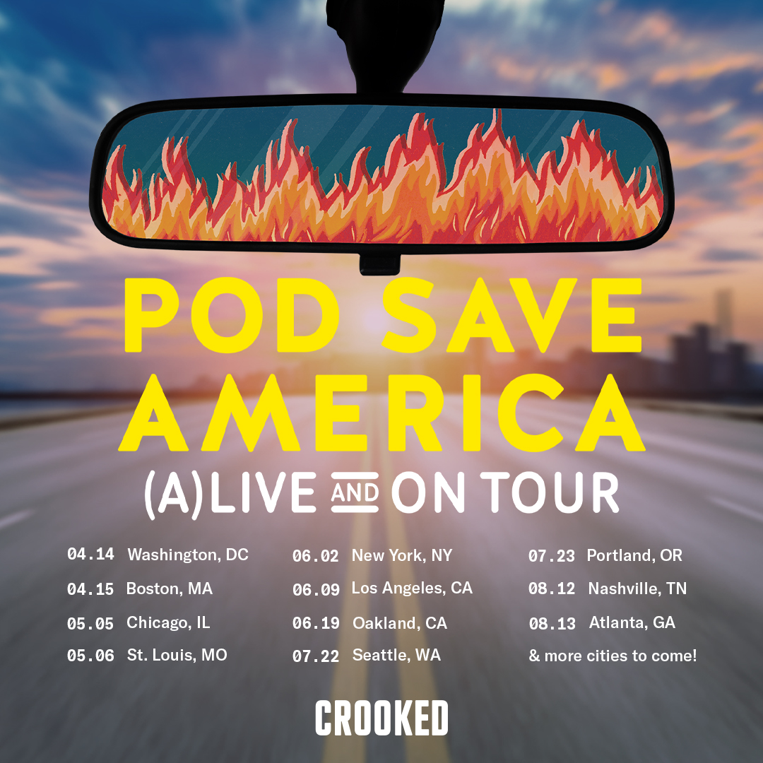 PodSaveAmerica's tweet photo. For the first time in TWO YEARS we get to complain about the news in person. Don't miss it!

Regular sale starts now: https://t.co/cJOJK46hjU https://t.co/GAVvfDziDh