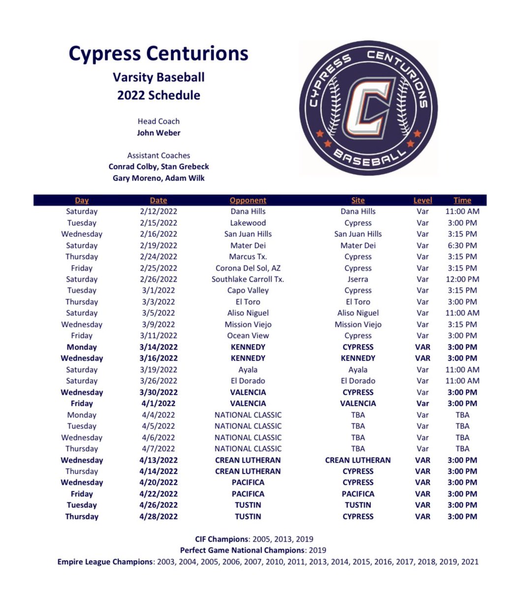 Cypress College Summer 2022 Schedule Cypress Baseball (@Cypcentbaseball) / Twitter