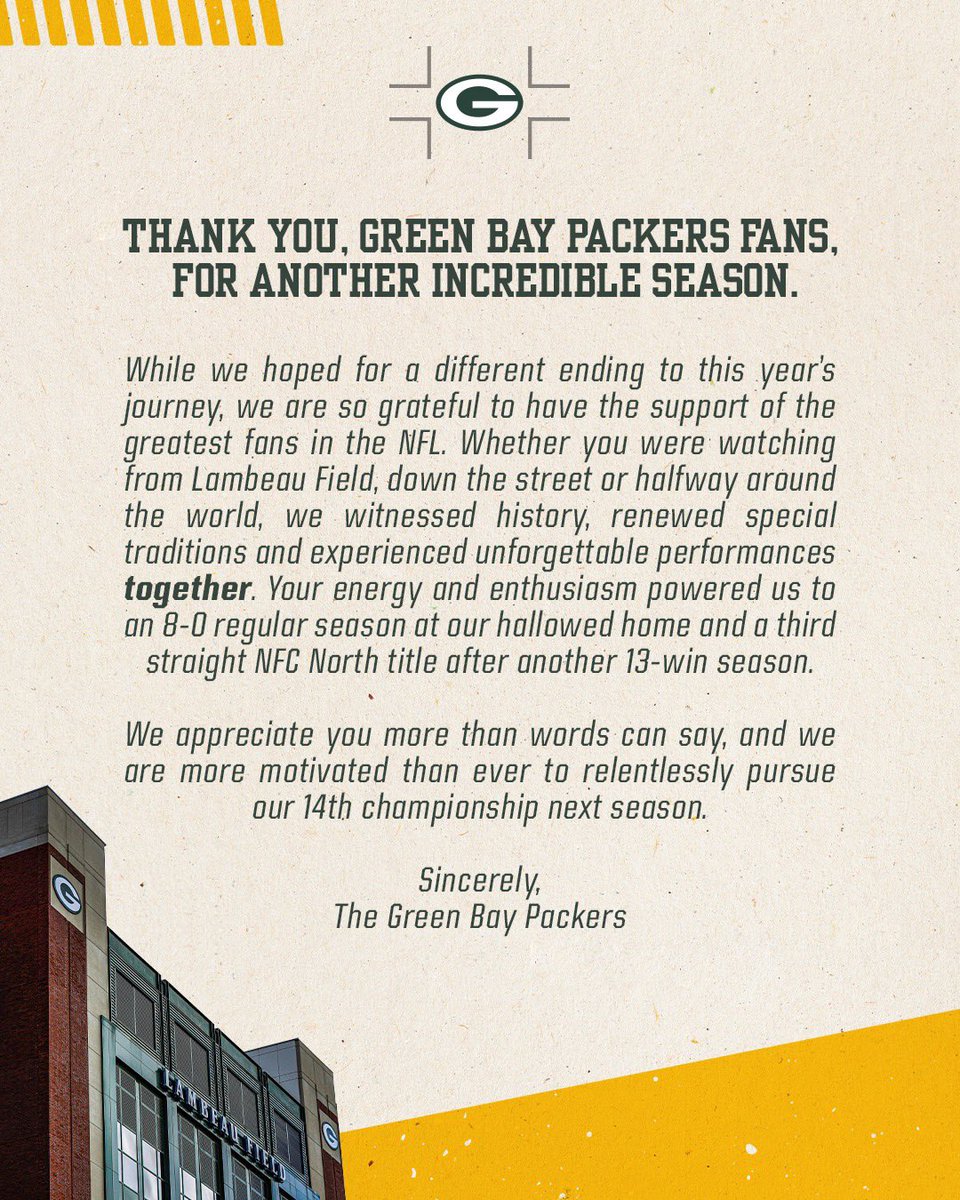 Thank you, #Packers fans.

#GoPackGo