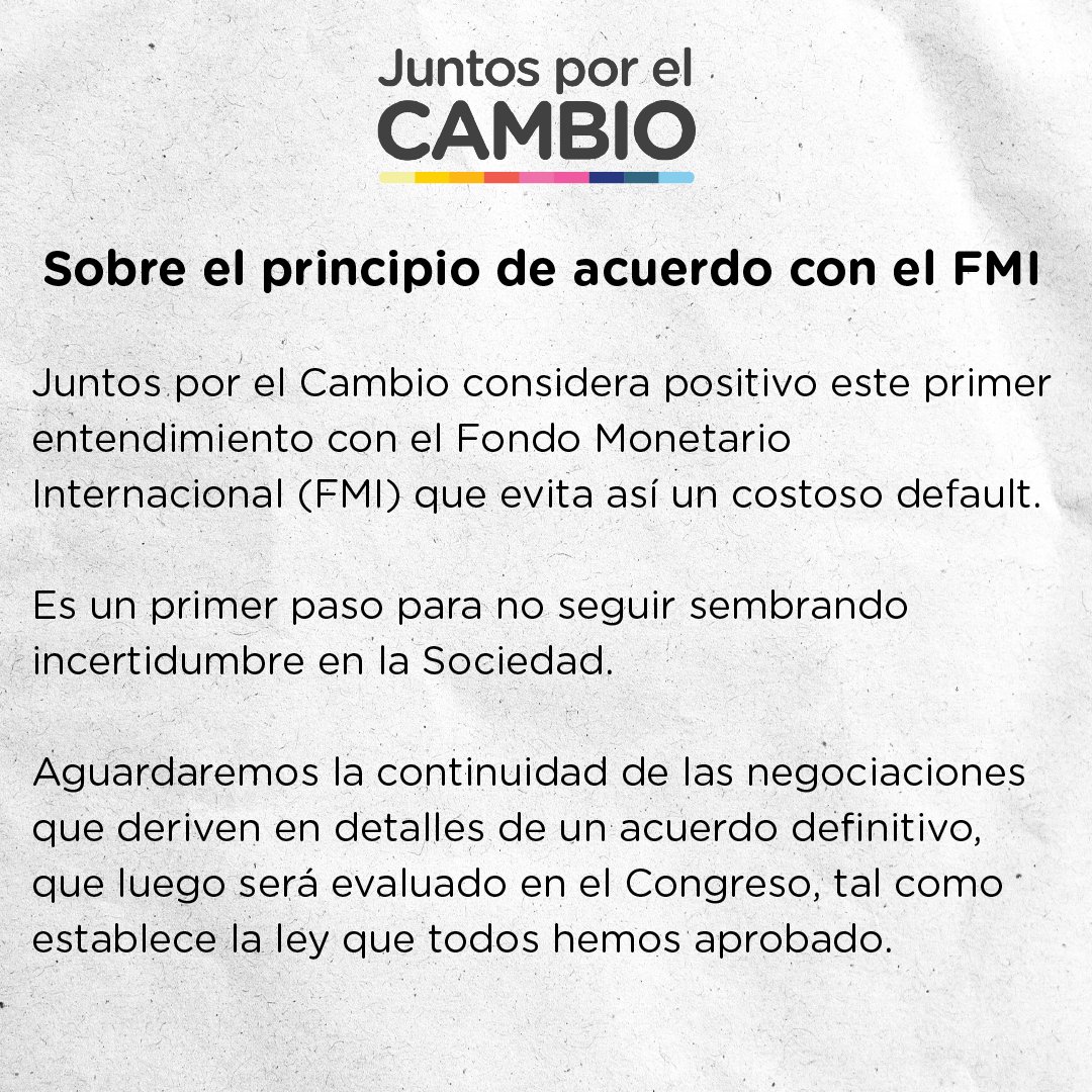 Comunicado de @juntoscambioar sobre el principio de acuerdo con el FMI👇🏻