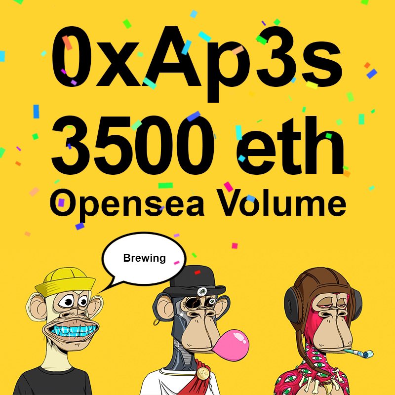 tribeodyssey's tweet photo. Absolutely crushing it fam! 3.5k ETH in secondary sales! #0xApes #planetofthe0xapes #YellowArmy #bananabrew 🟨💛🚀 https://t.co/gAtpvJ3Qay