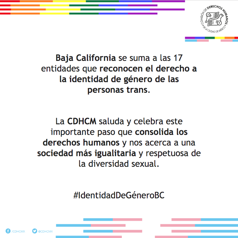 CDHCMX's tweet photo. #IdentidadDeGéneroBC 🏳️‍⚧️
#CDHCM reconoce el avance histórico en Baja California en favor de los derechos de las personas trans 🏳️‍⚧️ https://t.co/ziUFFeE7Qj