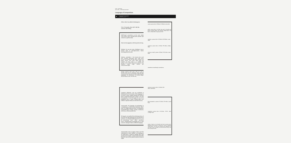 poetry.onl (@poetryonl) on Twitter photo Read <a href="/jayward2030/">🙌🏽preorder Composition 🙌🏽</a> Junious Ward's (<a href="/BullCityPress/">Bull City Press 🐂</a> author of "Sing Me A Lesser Wound") #visualpoem "Language of Composition" online today with audio + plain text here: poetry.onl/read/jun-ward Read <a href="/jayward2030/">🙌🏽preorder Composition 🙌🏽</a> Junious Ward's (<a href="/BullCityPress/">Bull City Press 🐂</a> author of "Sing Me A Lesser Wound") #visualpoem "Language of Composition" online today with audio + plain text here: poetry.onl/read/jun-ward