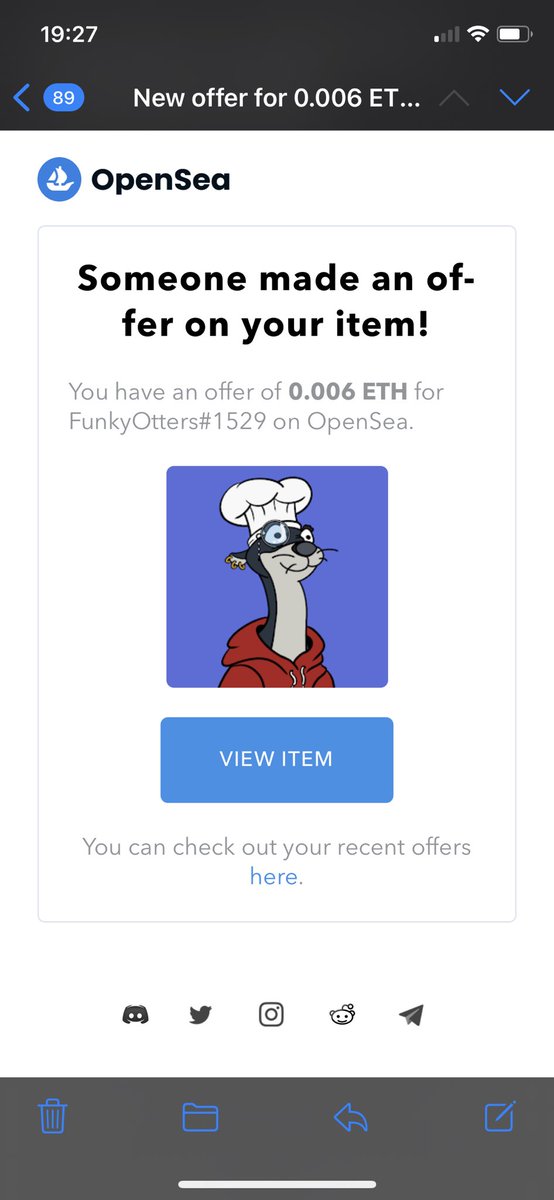 daryl_grigg88's tweet photo. My first offer on @opensea for a @FunkyOtters it’s not much and I’m definitely not selling but still happy with being part of a project that is receiving offers!! Hodl on this one! #nft #funkyotters #crypto #opensea #polygon https://t.co/z2cG4oBJi3