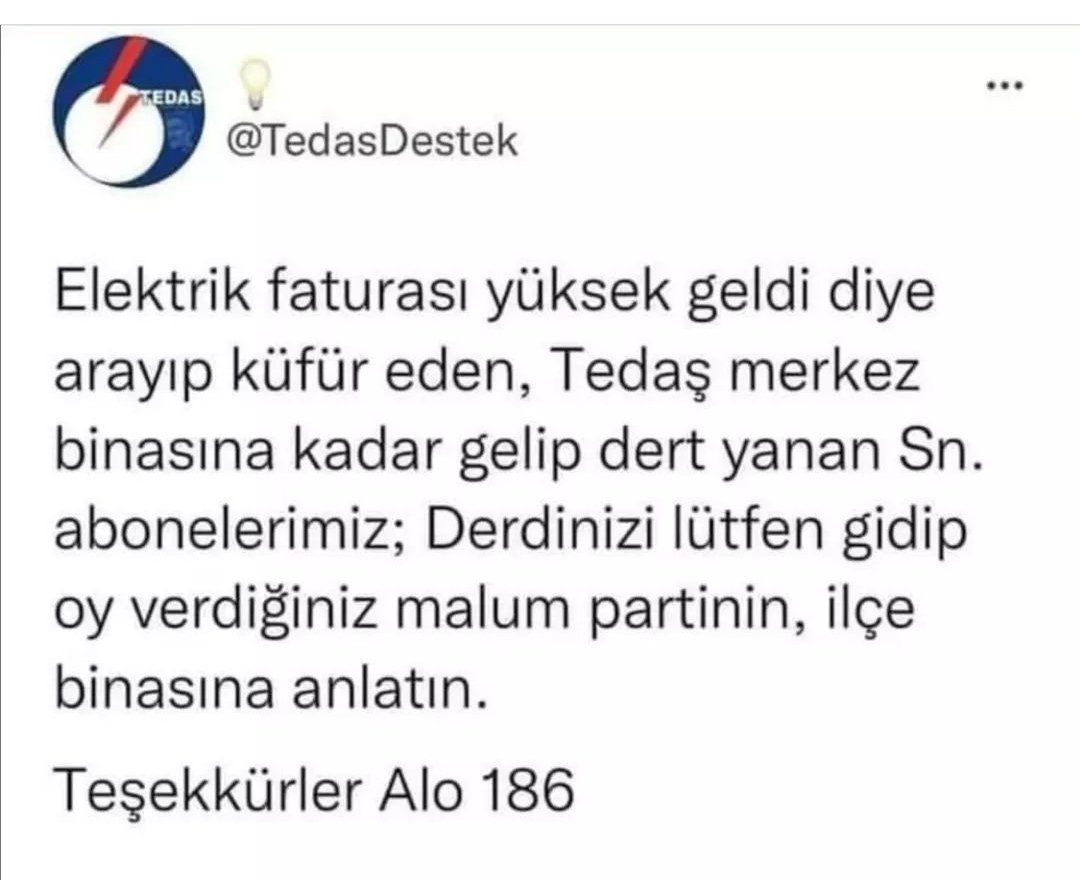 Tedaş tan hatirlatma 😄
#ElektrikFaturasınaÇözüm