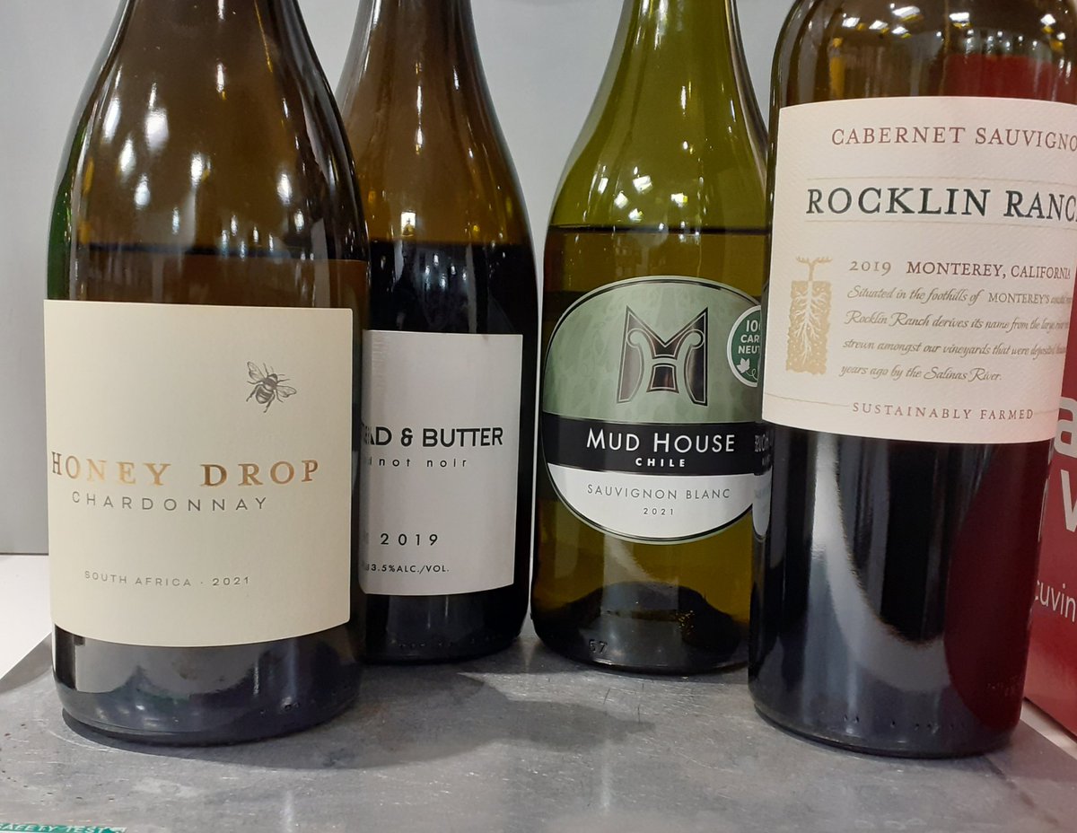 Pop in to see us and try these delicious bottles on the tasting counter. 

- Bread &amp; butter pinot noir
- Rocklin Ranch Cabernet Sauvignon 
- Mud House Chile Sauvignon Blanc 
- Honey Drop Chardonnay